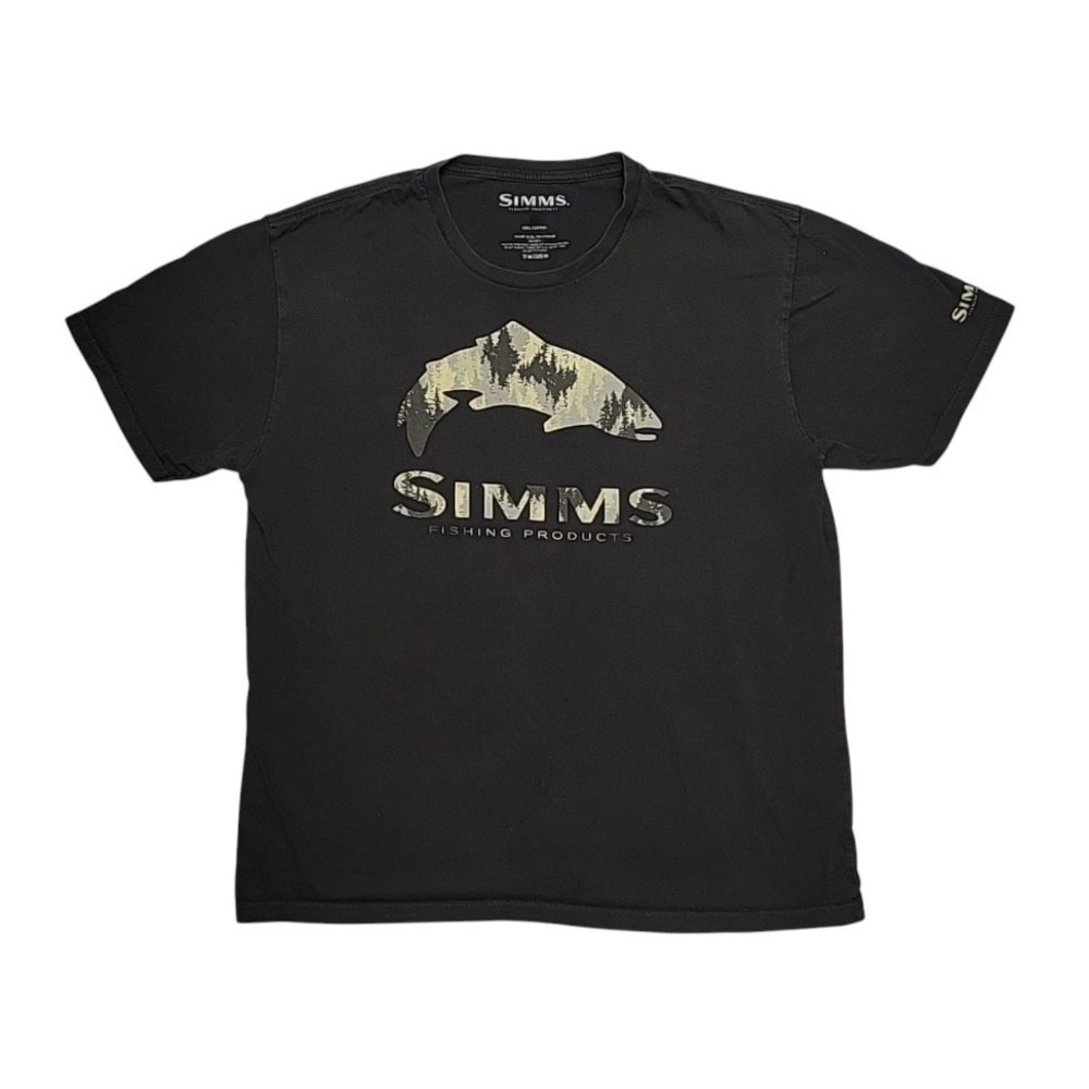 SIMMS FISHING PRODUCTS Black w/Camouflage Graphics FISH TROUT FRONT Men's S